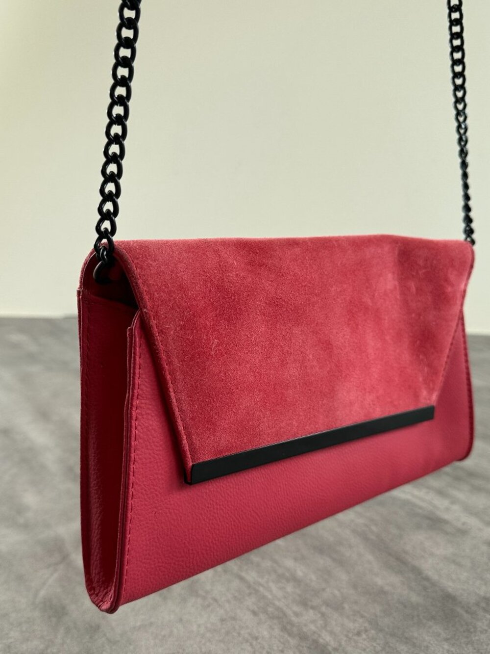 Pink Clutch Crossbody Bag Faux Leather Suede Trim WHITE HOUSE BLACK MARKET